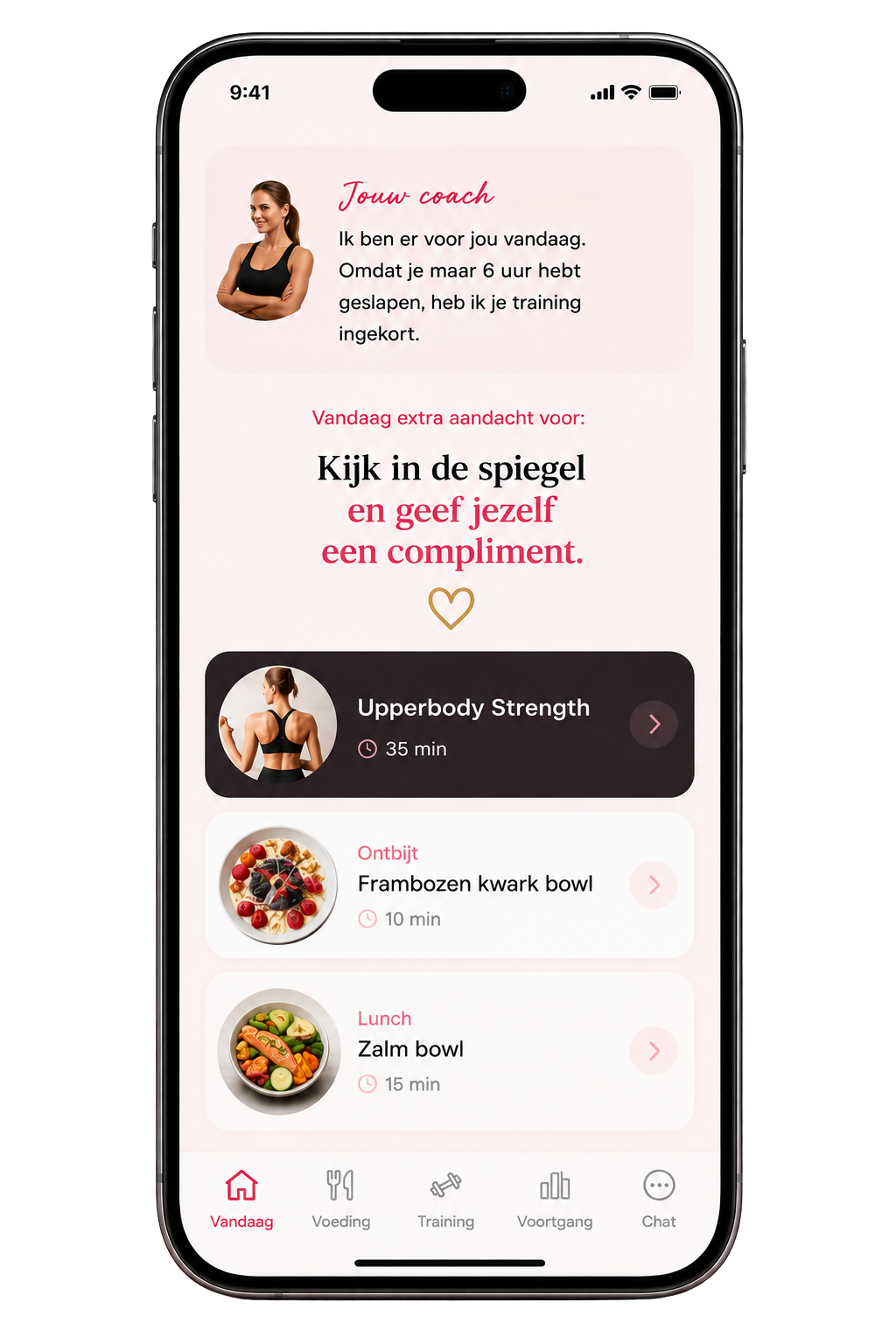 Vandaag dashboard - Powervrouw Coach app